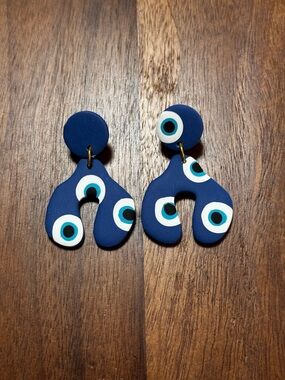 Evil Eye Clay Earrings - Handmade